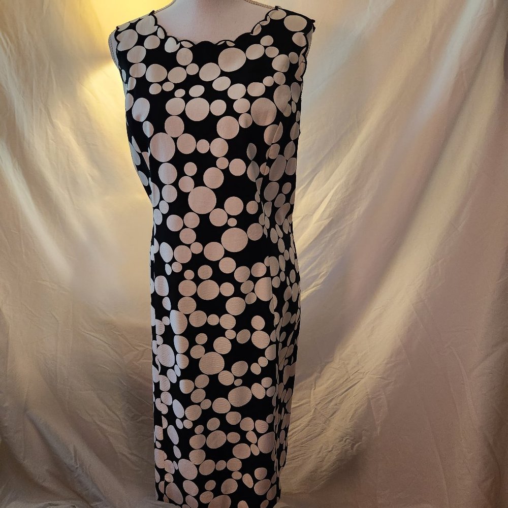Talbots black & white polka dot sheath dress, size 14